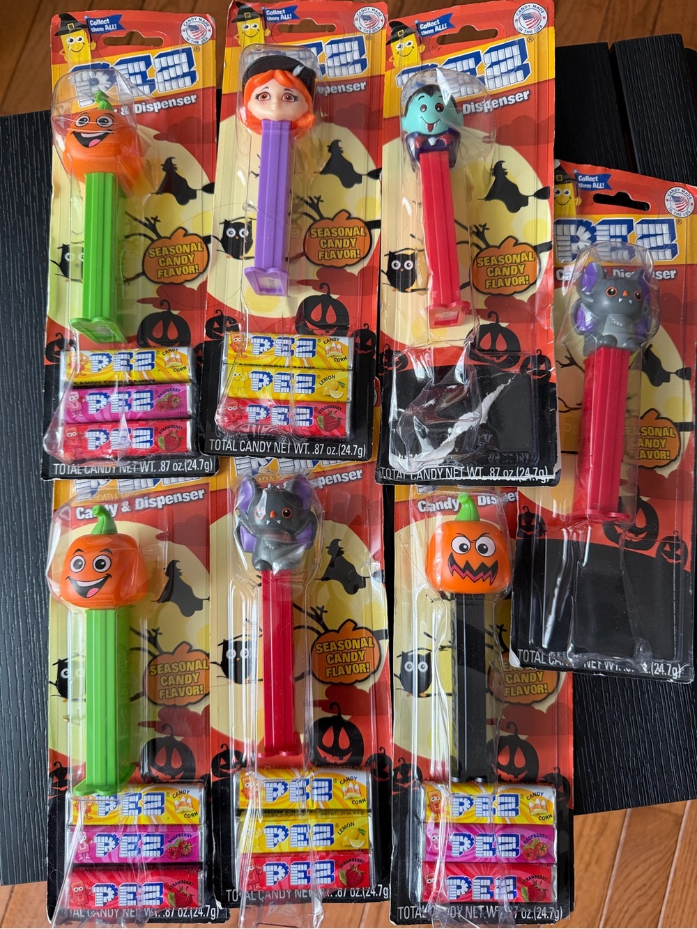 7 PEZ Halloween Character Candy Dispensers with candy New